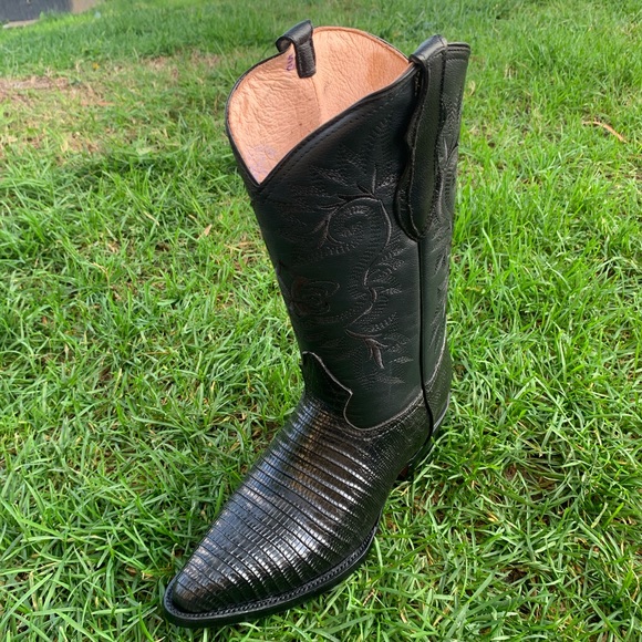 MENS WESTERN COWBOY BOOTS LIZARD PRINT LEATHER BLACK BOTA VAQUERA LAGARTO 099 - Picture 2 of 8